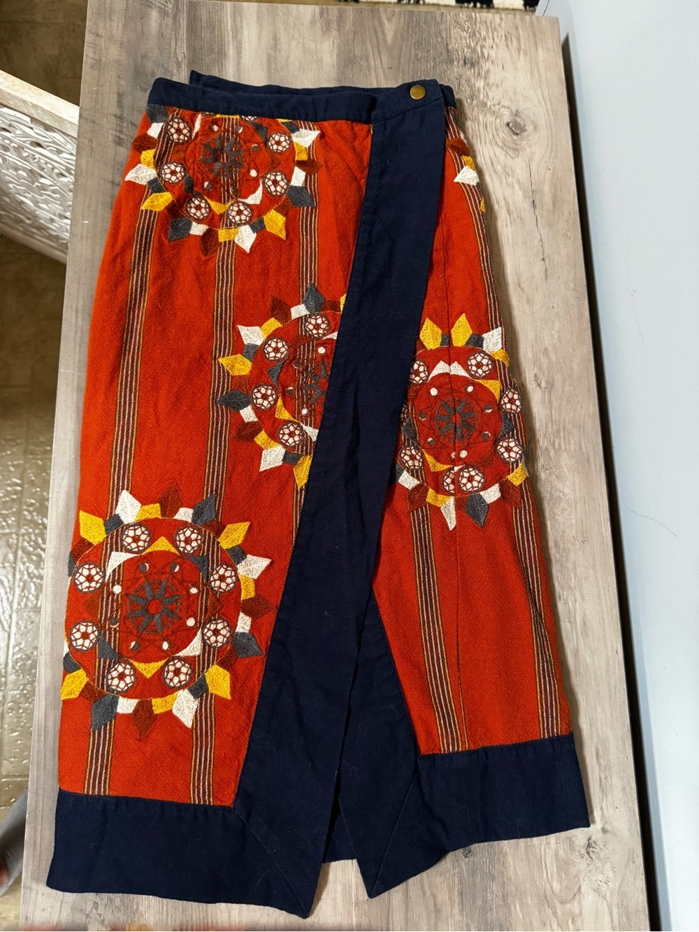 Free People Rust Floral Midi Wrap Skirt with Navy Trim - Picture 3 of 11